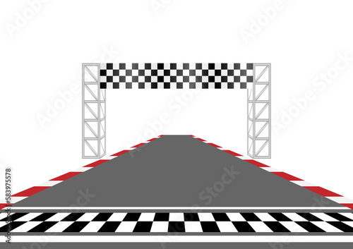 Asphalt racing track. Racing track with  Start or Finish line. Go-kart track. Race track road. Vector Illustration.