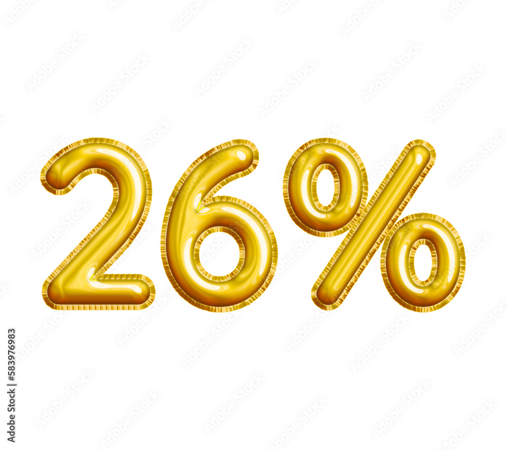 26% or Twenty-six Percent 3D Gold Balloon. You can use this asset for your content Marketing like as Promotion, Advertisement, Ads, Banner, Flyer, Discount Card and anymore. 26% or Twenty-six Percent 3D Gold Balloon. You can use this asset for your content Marketing like as Promotion, Advertisement, Ads, Banner, Flyer, Discount Card and anymore.