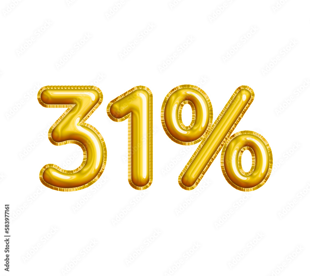 31% or Thirty-one Percent 3D Gold Balloon. You can use this asset for your content Marketing like as Promotion, Advertisement, Ads, Banner, Flyer, Discount Card and anymore. 31% or Thirty-one Percent 3D Gold Balloon. You can use this asset for your content Marketing like as Promotion, Advertisement, Ads, Banner, Flyer, Discount Card and anymore.