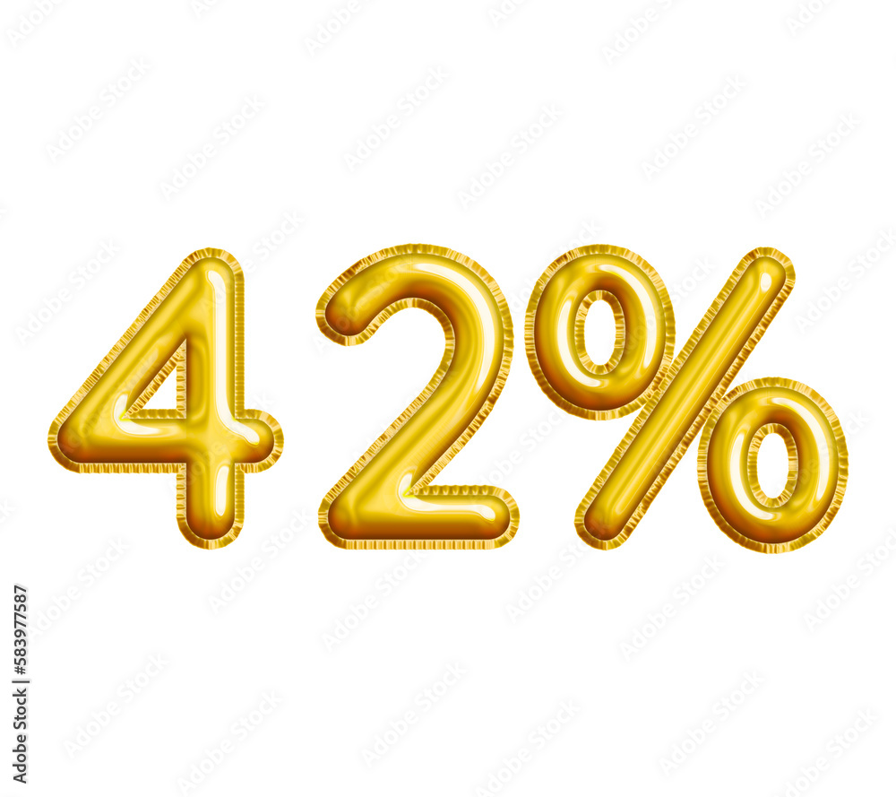 42% or Forty-two Percent 3D Gold Balloon. You can use this asset for your content Marketing like as Promotion, Advertisement, Ads, Banner, Flyer, Discount Card and anymore. 42% or Forty-two Percent 3D Gold Balloon. You can use this asset for your content Marketing like as Promotion, Advertisement, Ads, Banner, Flyer, Discount Card and anymore.