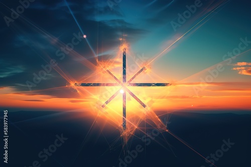 Good Friday concept: cross with sunset in the sky background. Generative AI © Create image