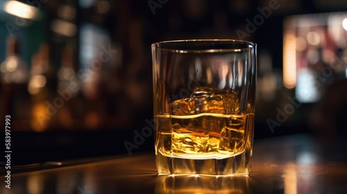 glass of whiskey on a bar table, Generative AI