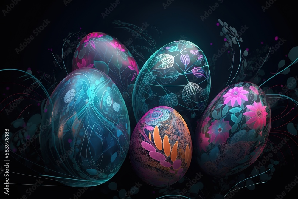 Colorful easter eggs with flowers. Generative AI Colorful easter eggs with flowers. Generative AI