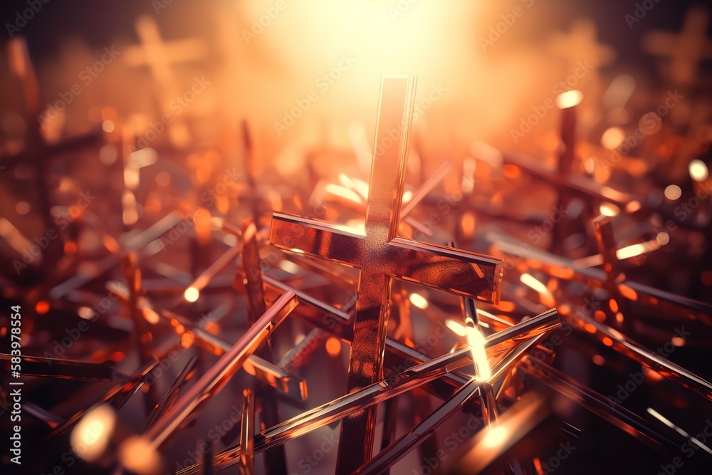 Good friday cross background with sun flare. Generative AI