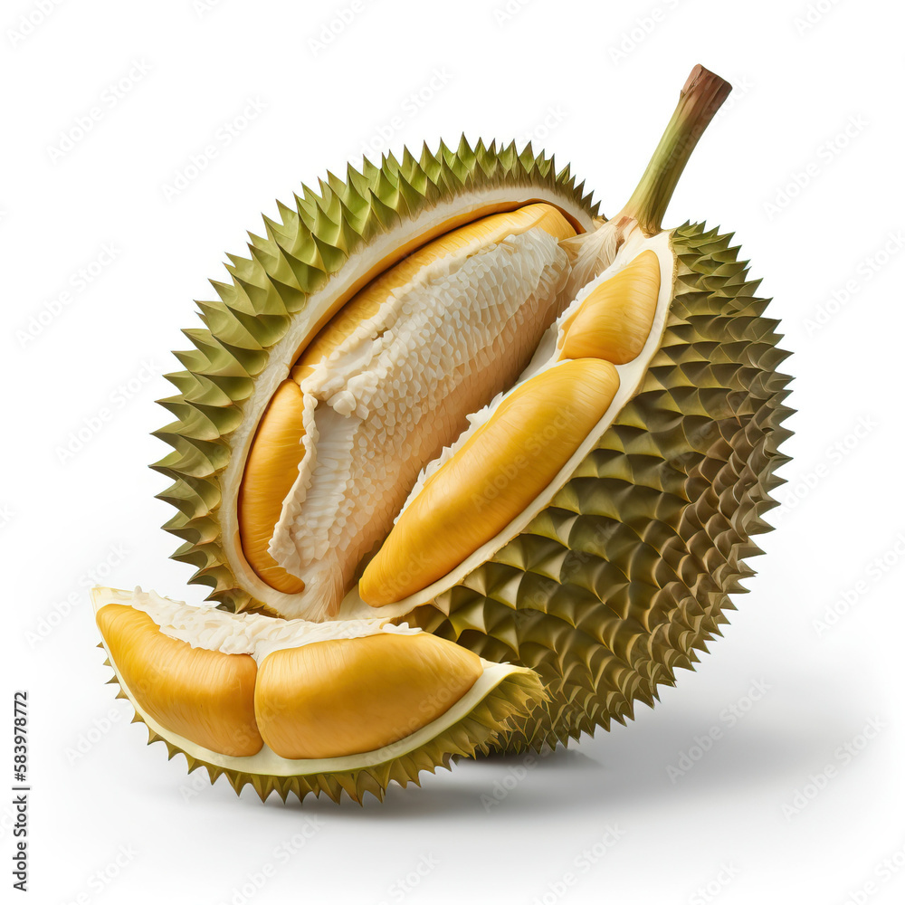 Fototapeta premium ripe durian on white background. generative AI.