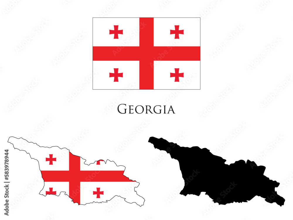georgia flag and map illustration vector  - obrazy, fototapety, plakaty 