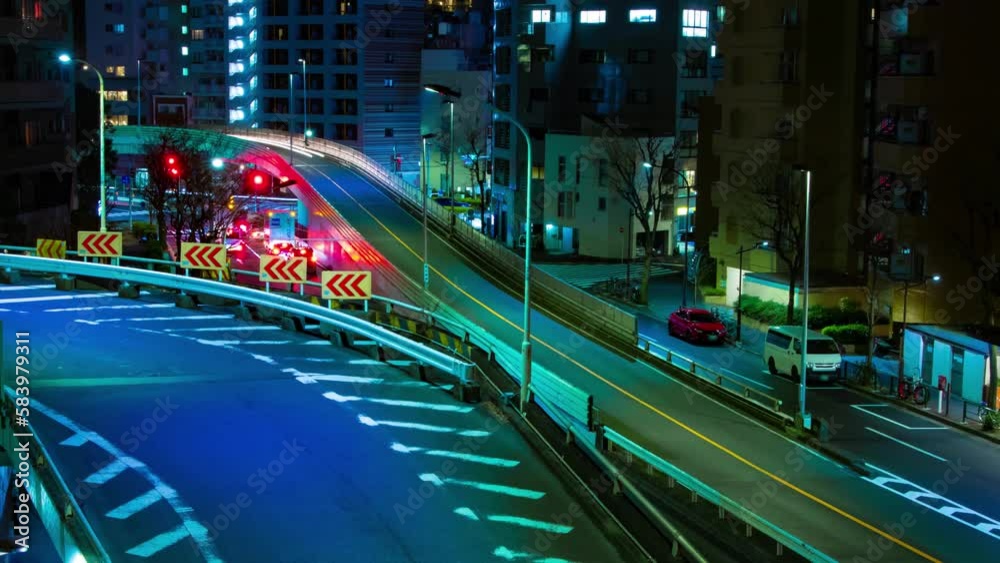 A night timelapse of traffic jam at Yamate avenue in Tokyo panning A night timelapse of traffic jam at Yamate avenue in Tokyo panning