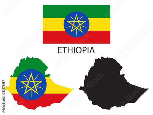 ETHIOPIA flag and map illustration vector 