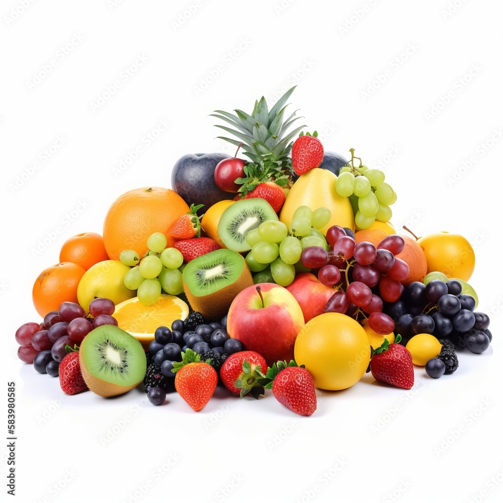 Fresh fruits for healthy and dieting, Various fresh fruits isolated on white background.