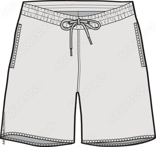 EMBROIDERED SHORT VECTOR FLAT DRAWING. 