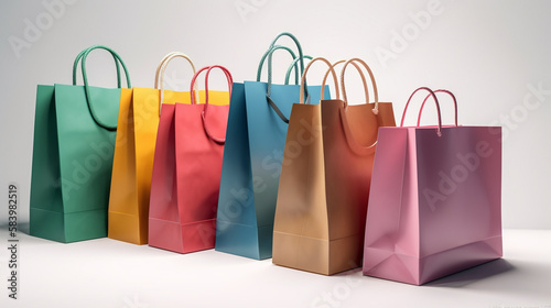 Colored paper shopping bags on a gray background.generative ai