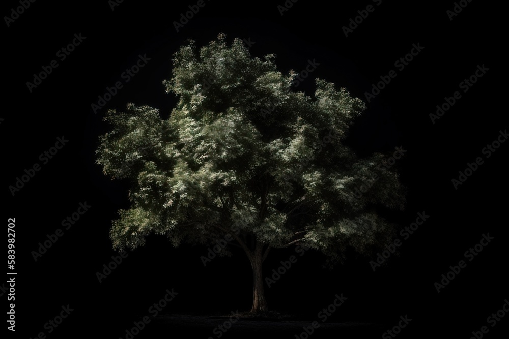 a large tree is shown in the dark with a black background. generative ai a large tree is shown in the dark with a black background. generative ai