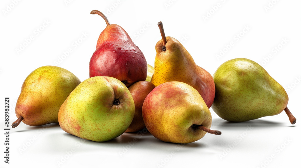 Three ripe pears isolated on white background.generative ai Three ripe pears isolated on white background.generative ai