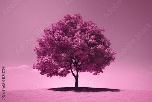  a pink tree in a field with a pink sky in the background.  generative ai © Nadia