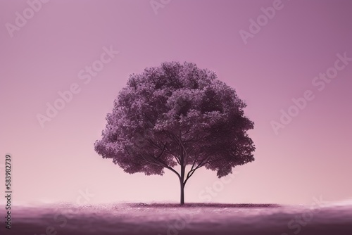  a lone tree in a field with a purple sky in the background.  generative ai