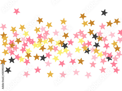 Decorative black pink gold starburst scatter texture. Little starburst spangles birthday decoration particles. Wedding star burst illustration. Sparkle confetti congratulations decor.