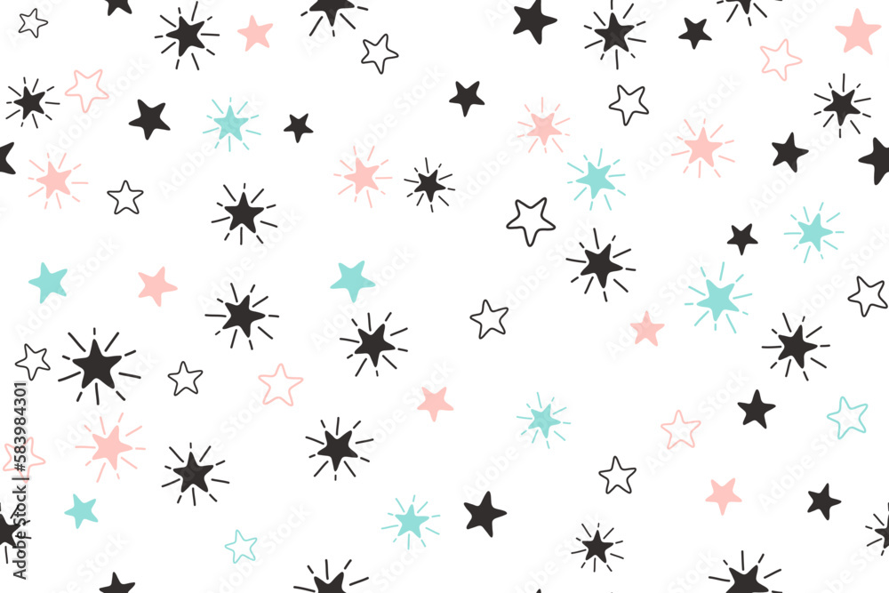 Stars childish vector seamless pattern graphic design. New Year gift wrapping pattern. Stars childish vector seamless pattern graphic design. New Year gift wrapping pattern.