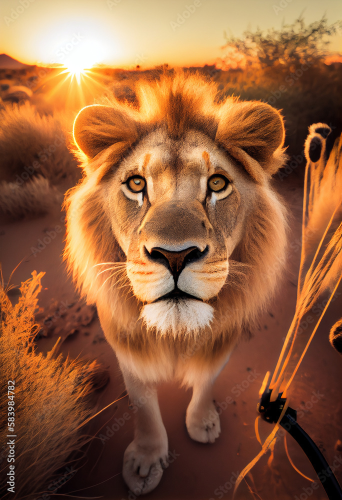 Naklejka premium Leo taking a selfie. AI Generated