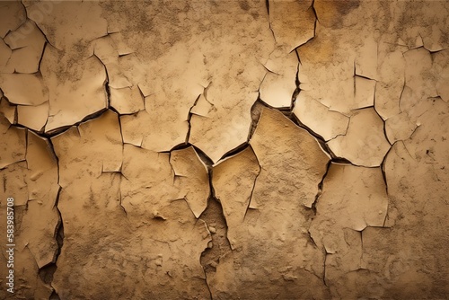  a cracked wall with cracks in it and a clock on the wall. generative ai