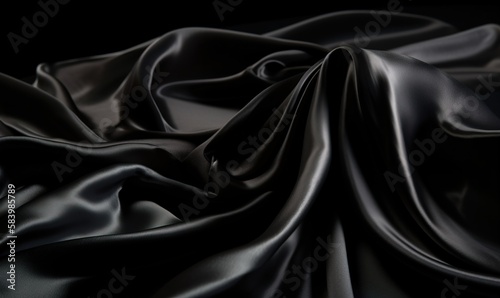  a black silk fabric with a very long, flowing fabric. generative ai