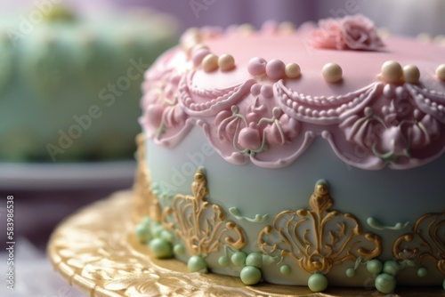 Wedding cake decorated with roses, generative ai