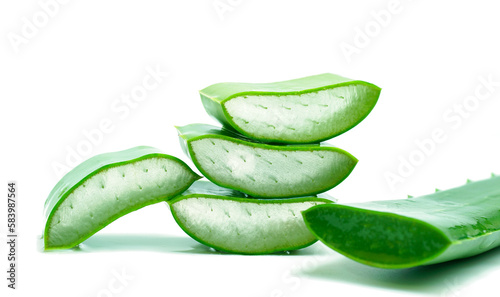 Aloe vera stacked isolated on white background, Aloe vera is a very useful medicinal herb for skin care and hair care. 