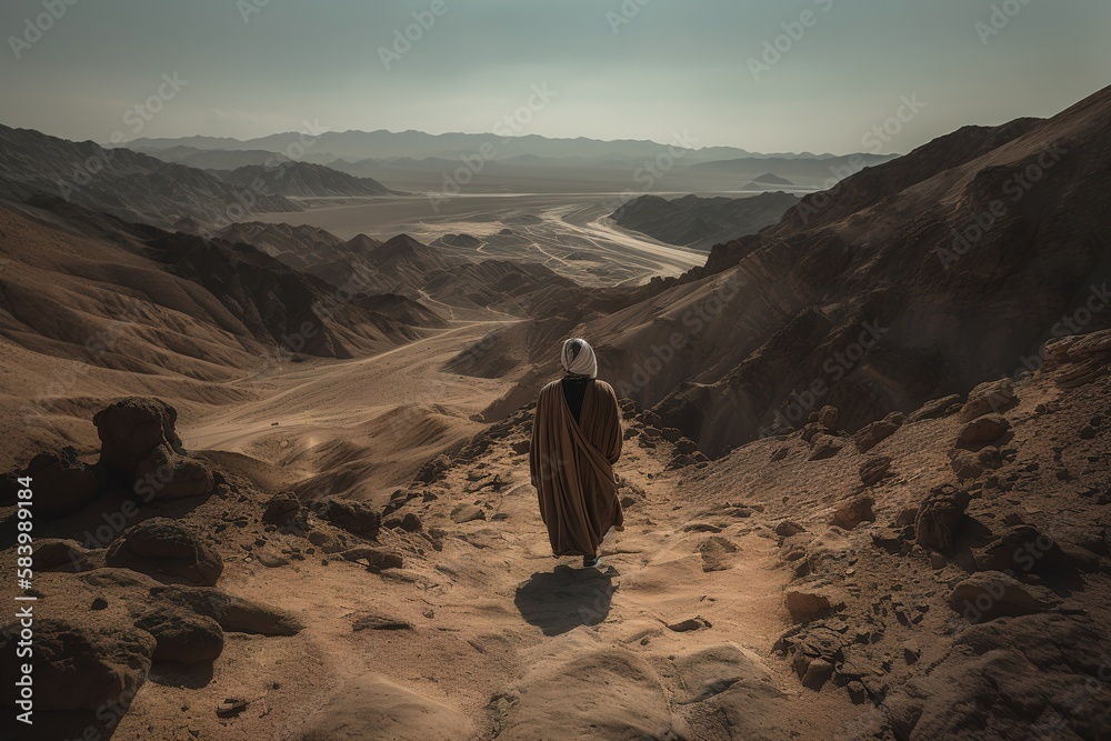 Moses in the Wilderness The biblical Moses walks through the Sinai