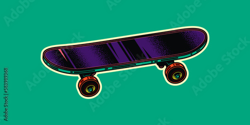 Vintage skateboard in neon style. Original vector illustration.
