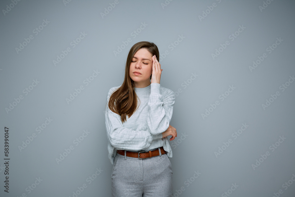 Woman with headache isolated portrait. Woman with headache isolated portrait.
