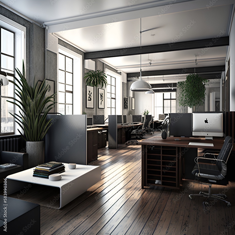 Fototapeta premium Generative AI contemporary office workspace