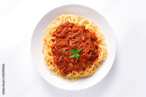 spaghetti with tomato sauce on white background