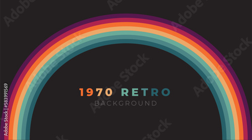 Abstract colorful 70s background vector. Vintage Retro Colors from the 1970s 1900s, 80s, 90s. retro style wallpaper with lines, rainbow stripes. suitable for poster, banner, decorative, wall art. © Neelrong
