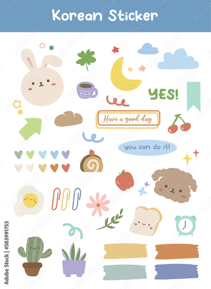 Cute Korean Sticker Printable Vector Illustration Stock Vector ...
