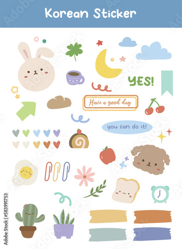 Cute Korean Sticker Printable Vector Illustration