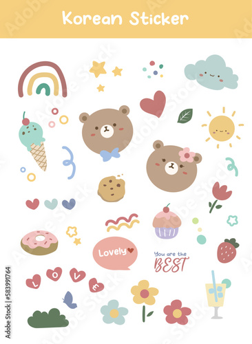 Cute Korean Sticker Printable Vector Illustration