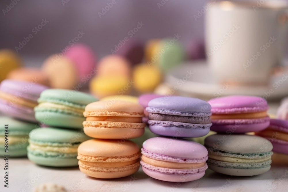 Colorful macaroons on table, generative ai Colorful macaroons on table, generative ai