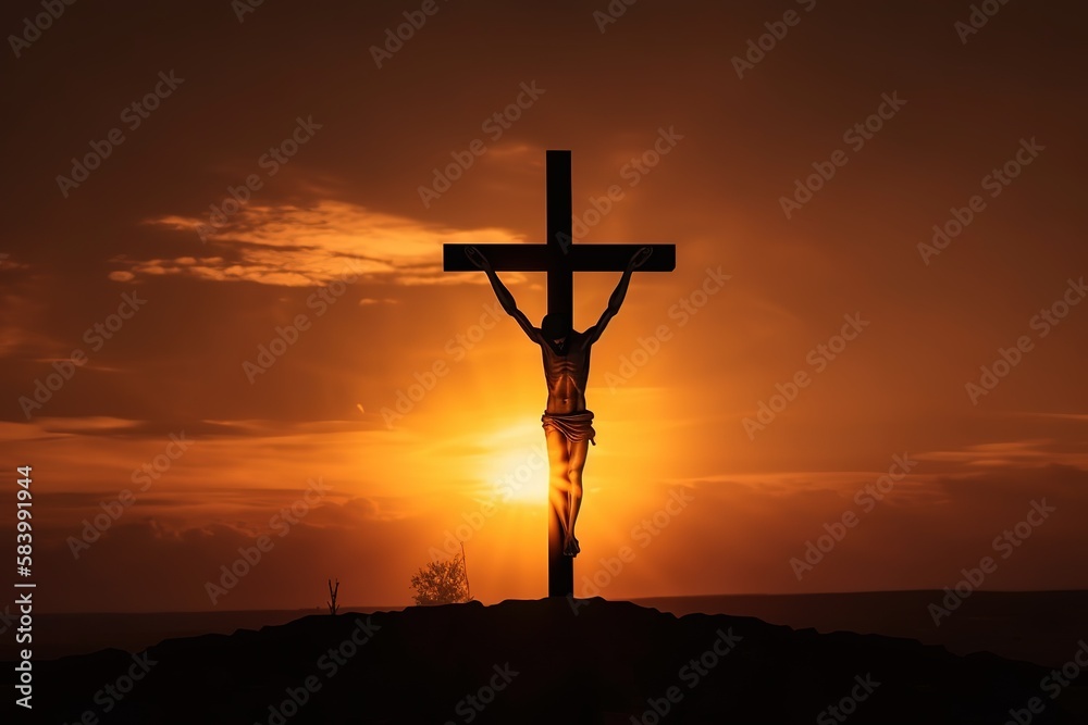 cross on sunset. Generative AI cross on sunset. Generative AI