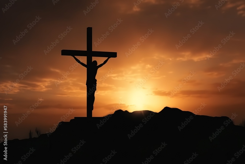 cross on sunset. Generative AI cross on sunset. Generative AI