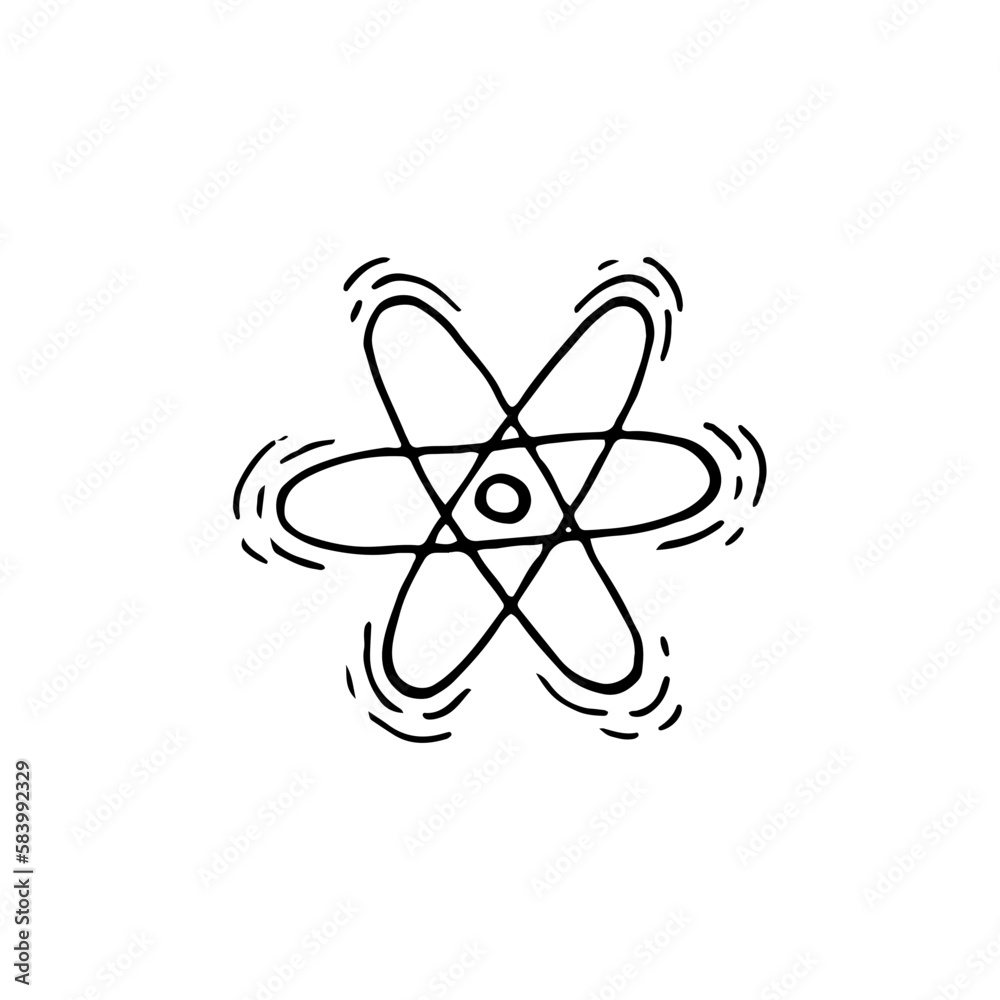 Atom sketch. Particle of matter line art. Nucleus, electrons. Hand drawn doodle vector illustration. Atom sketch. Particle of matter line art. Nucleus, electrons. Hand drawn doodle vector illustration.