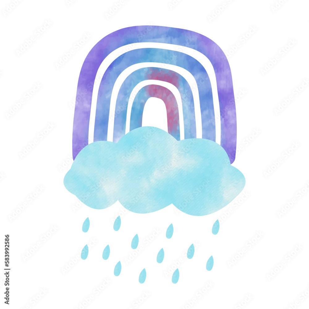 Fototapeta premium boho Rainbow in the clouds, watercolor drawing.