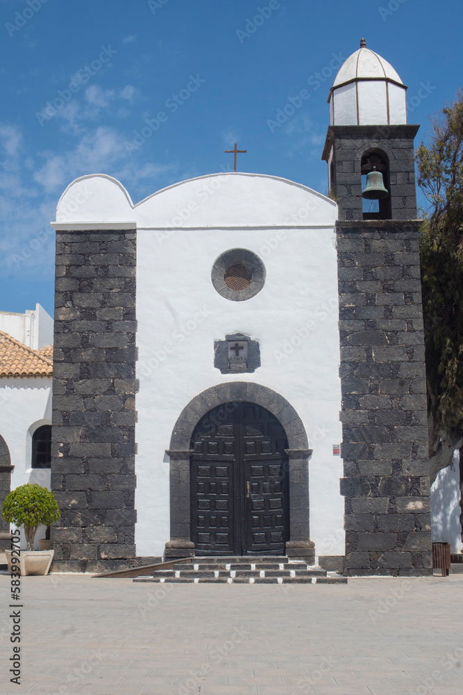 View on the church of San Bartolome, a village on the Canary Island of Lanzarote, Spain.