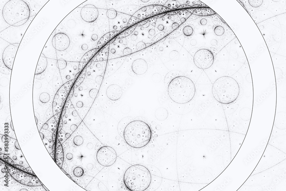 Naklejka premium Black pattern of curved lines and circles on a white background. Abstract fractal 3D rendering