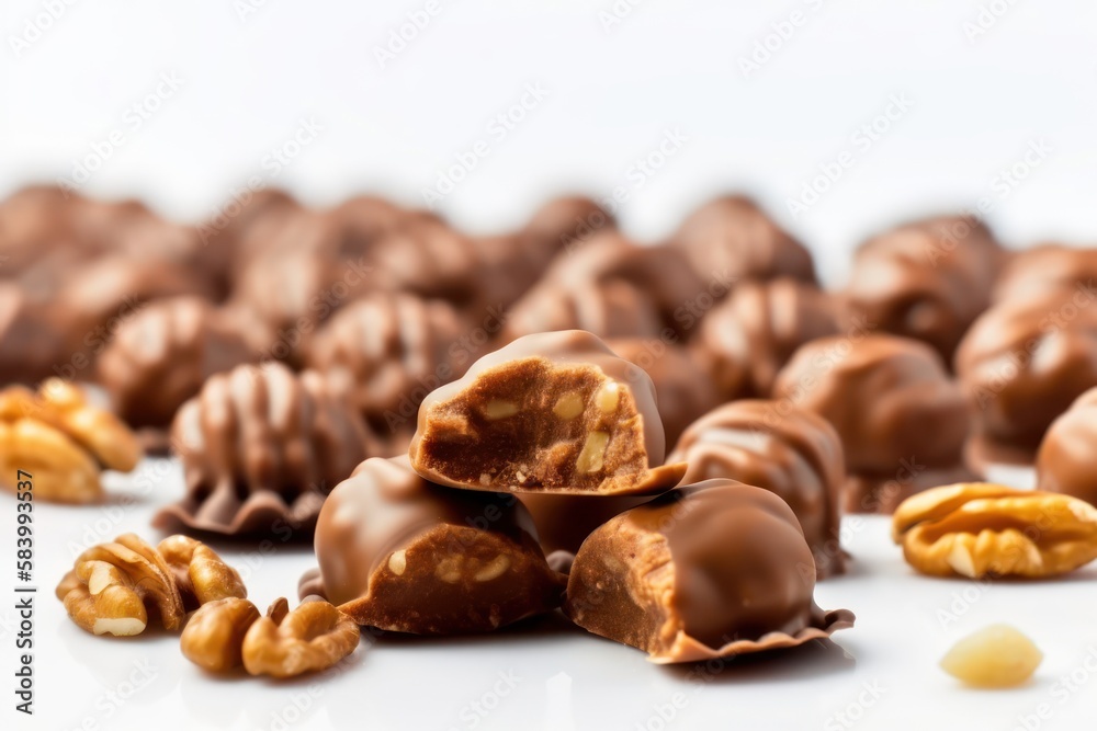 Decadent delights: Indulging in the rich flavors of pralines and truffles infused with nuts and chocolate, generative ai