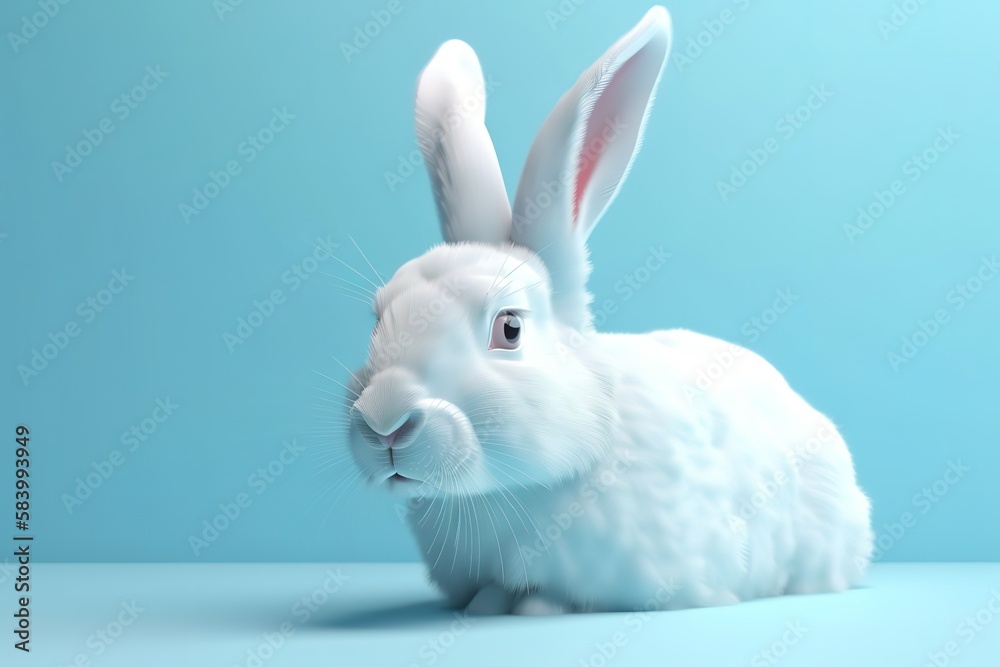 White rabbit ear on pastel blue background Easter day. Generative AI White rabbit ear on pastel blue background Easter day. Generative AI