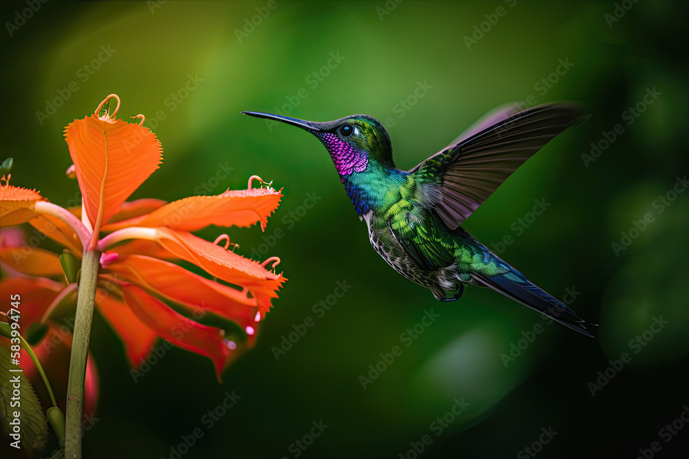 Naklejka premium Hummingbird Hovering Fying - Generative AI