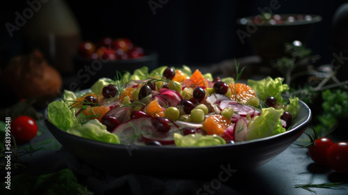 Closeup shot of a salad made out of fruits. Generative AI