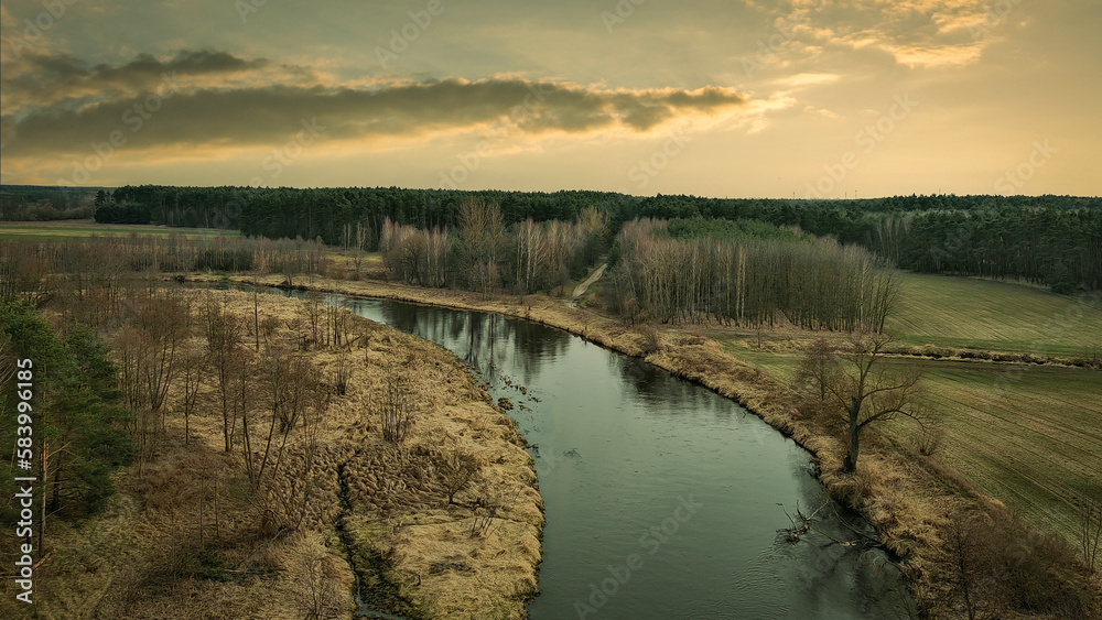 Widawka river in spring day, Poland.