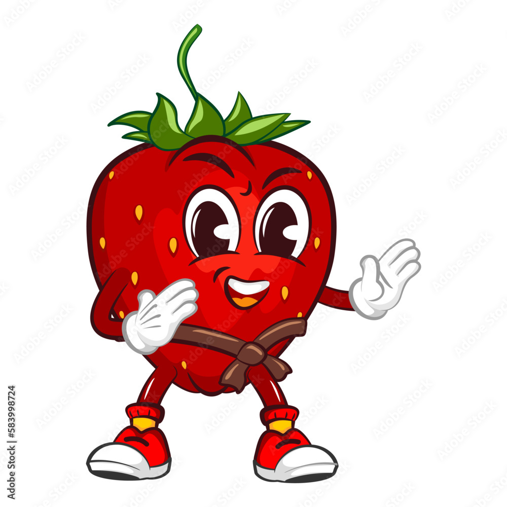 vector illustration of the mascot character of a strawberry practicing karate vector illustration of the mascot character of a strawberry practicing karate