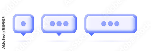 Speech bubbles set isolated on white backgound. 3d realistic icon in plastic cartoon minimal style. Modern vector illustration.