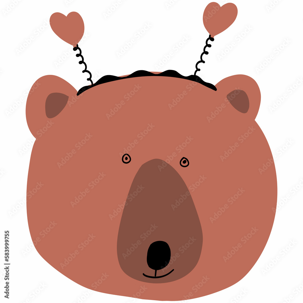 Bear brown in a hoop with hearts children's drawing.
